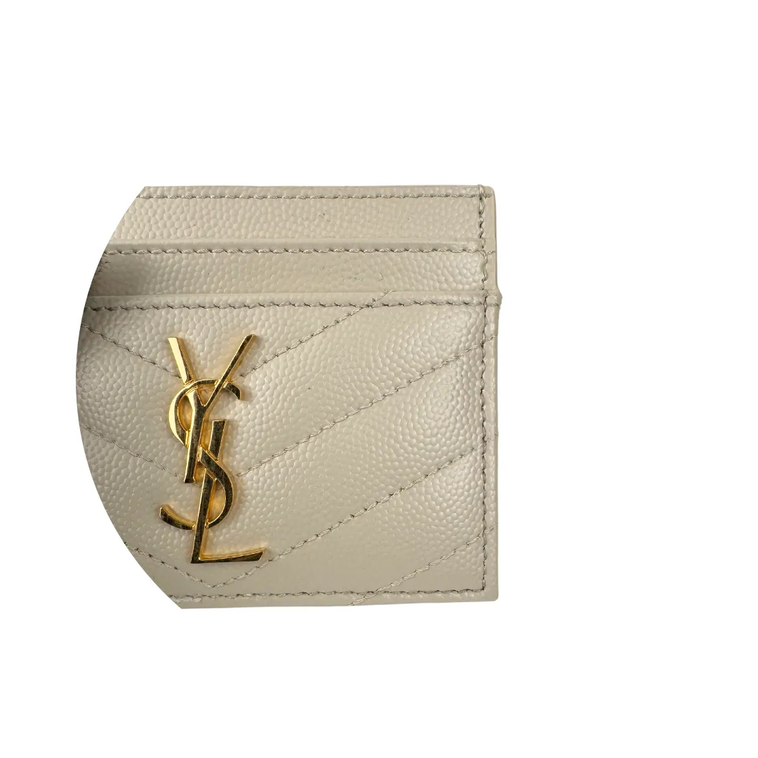 YSL Cassandre Grain de Poudre Leather Card Case - Vintage Blanc