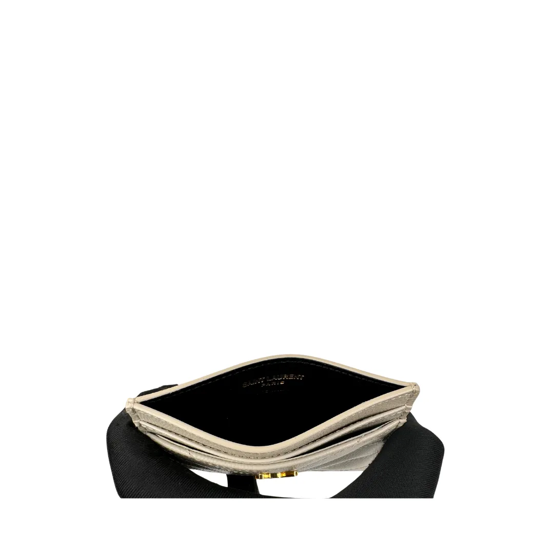 YSL Cassandre Grain de Poudre Leather Card Case - Vintage Blanc