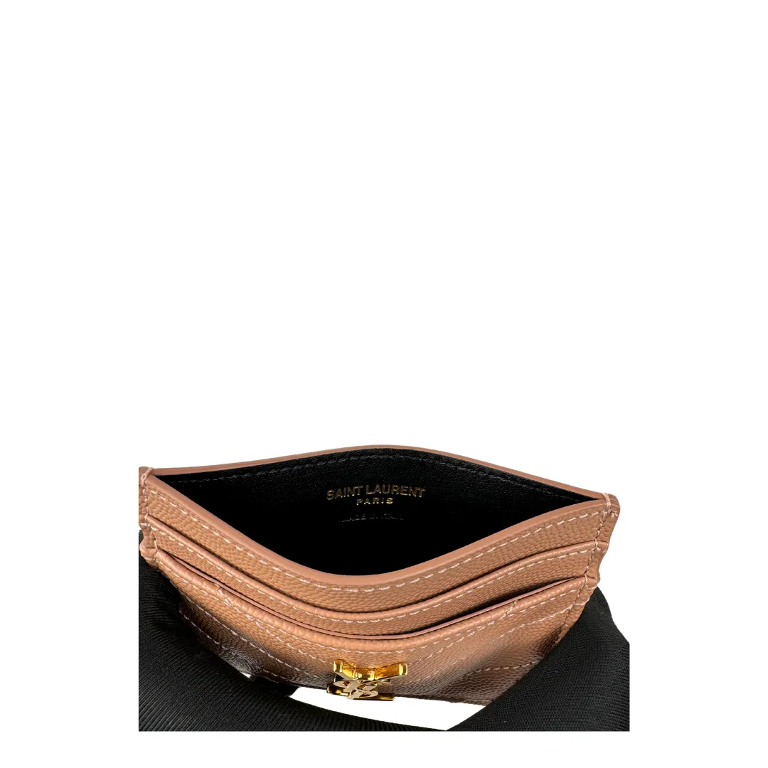 YSL Cassandre Grain de Poudre Leather Card Case - Warm Beige