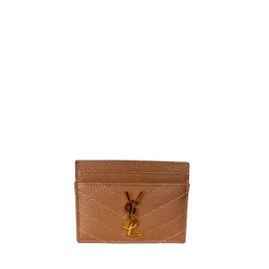 YSL Cassandre Grain de Poudre Leather Card Case - Warm Beige