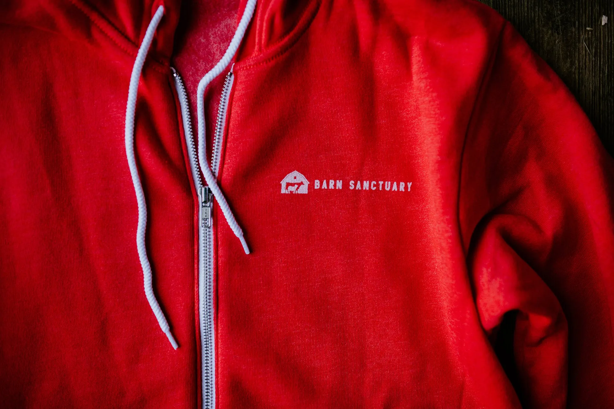 Zip-Up Barn Logo Hoodie - Vintage Red